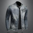Denim Jacket - Men's Washed Zip-Up Slim Fit Jean Jacket