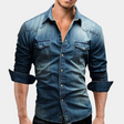 Denim Shirt - Slim Fit - Long Sleeve - Buttoned Up Shirt - Men's Shirts