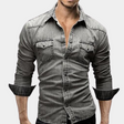 Denim Shirt - Slim Fit - Long Sleeve - Buttoned Up Shirt - Men's Shirts