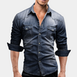 Denim Shirt - Slim Fit - Long Sleeve - Buttoned Up Shirt - Men's Shirts