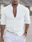 Linen Shirt - Men's Slim Fit Cotton Long Sleeve Button-Up Shirt