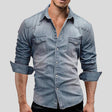 Denim Shirt - Men's Slim Fit Long Sleeve Buttoned Up Shirt