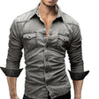 Denim Shirt - Men's Slim Fit Long Sleeve Buttoned Up Shirt
