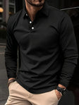 Long Sleeve Polo Shirt - Men's Plain Collared Button Neck Polo Shirt
