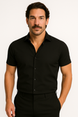 Short Sleeve Shirt - Men's Plain Slim Fit Button-Up Dress Shirt