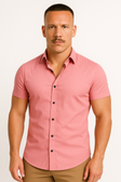 Short Sleeve Shirt - Men's Plain Slim Fit Button-Up Dress Shirt