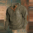 Winter Pullover - Men's Warm Button Neck Pullover Sweater with Elbow Patches