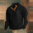 Winter Pullover - Men's Warm Button Neck Pullover Sweater with Elbow Patches