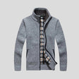 Knitted Cardigan - Men's Warm Standing Collar Zip-Up Cardigan