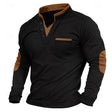 Men's V-Neck Pullover - Elbow Patches - Button Neck - Sweatshirt - Men's Clothing