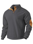 Sweatshirt - Men's Warm Waffle Pullover Sweater with Elbow Patches