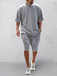Two-Piece Set - Men's Oversized T-Shirt and Sweat Shorts Set