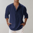 Linen Shirt - Men's Lightweight Half Button-Up Long Sleeve Summer Shirt