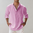 Linen Shirt - Men's Lightweight Half Button-Up Long Sleeve Summer Shirt