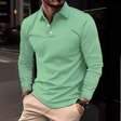 Polo Shirt - Quarter Button-Up - Collared - Long Sleeve Polo - Men's Clothing