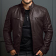 Leather Jacket - Men's Classic Black and Brown Zip-Up Leather Jacket