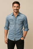 Denim Shirt | Long Sleeve |Slim Fit | Button-Up Shirt | Men's Shirt