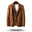 Leather Jacket - Men's Lapel Button-Up Faux Leather Jacket