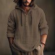 Hooded Shirt - Button-Up - Loose Fit - Linen Hoodie - Men's Clothing