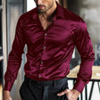 Satin Shirt - Men's Shiny Long Sleeve Button-Up Non Iron Shirt