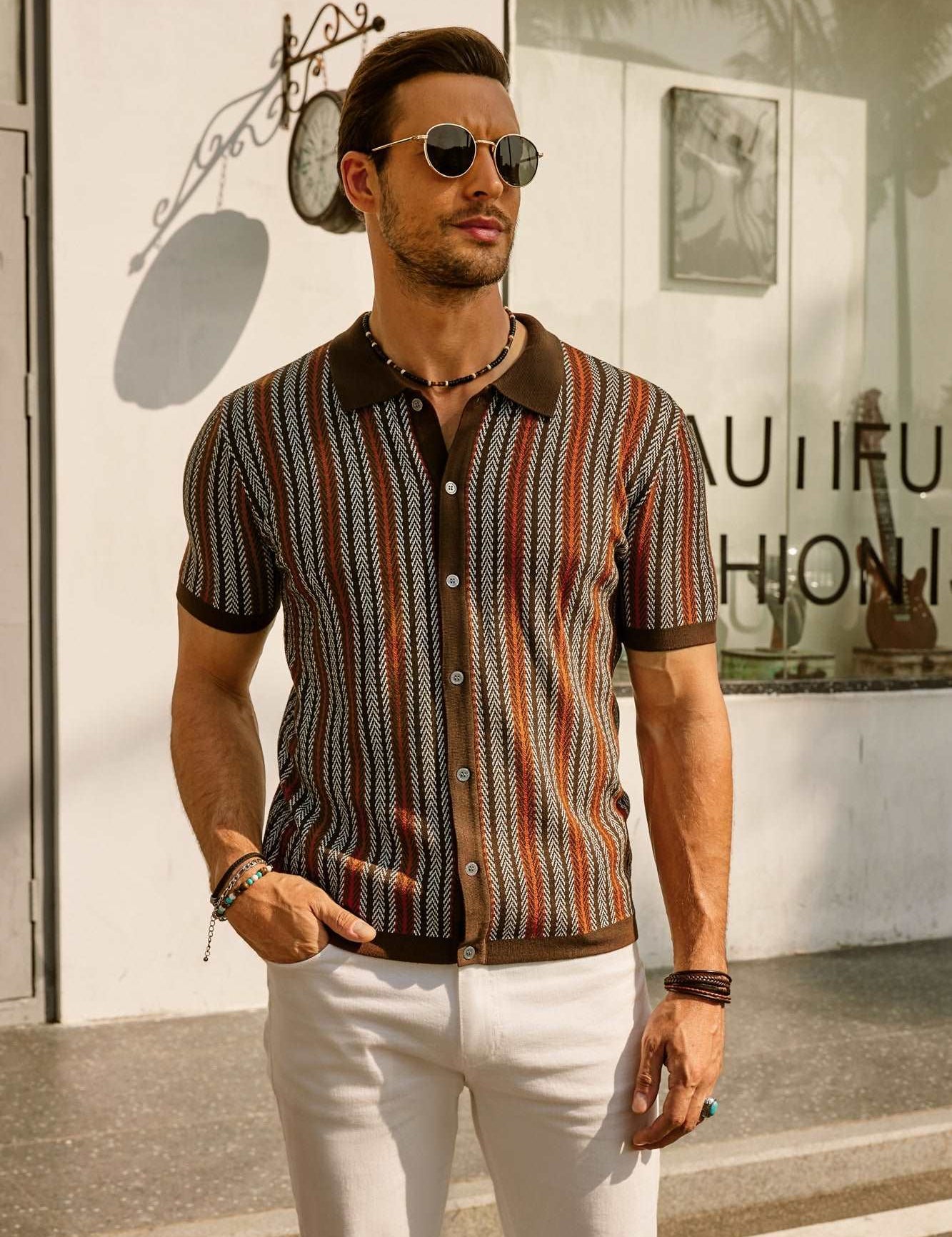 Short Sleeve Shirt | Vintage | Striped | Collared Shirt | Men's Shirts