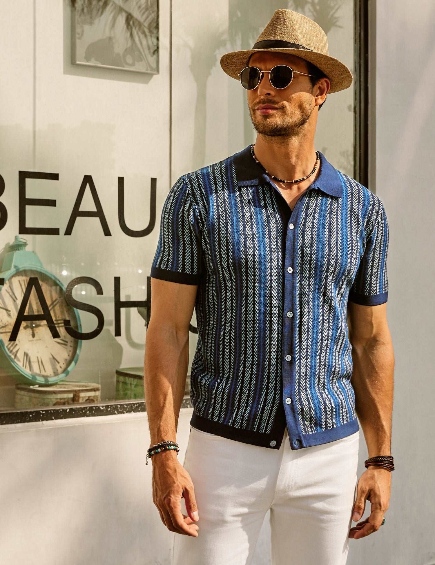 Short Sleeve Shirt | Vintage | Striped | Collared Shirt | Men's Shirts