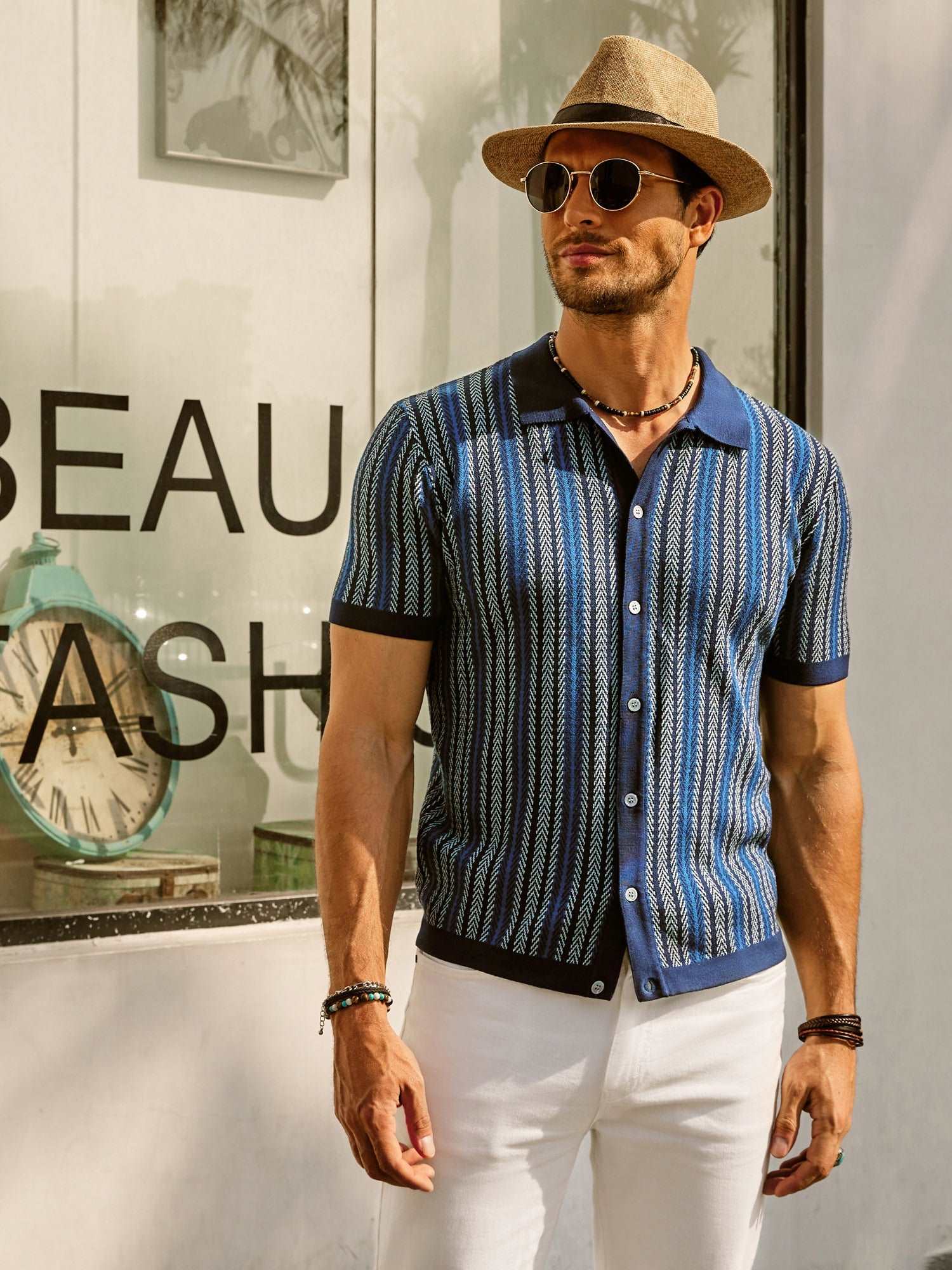 Short Sleeve Shirt | Vintage | Striped | Collared Shirt | Men's Shirts