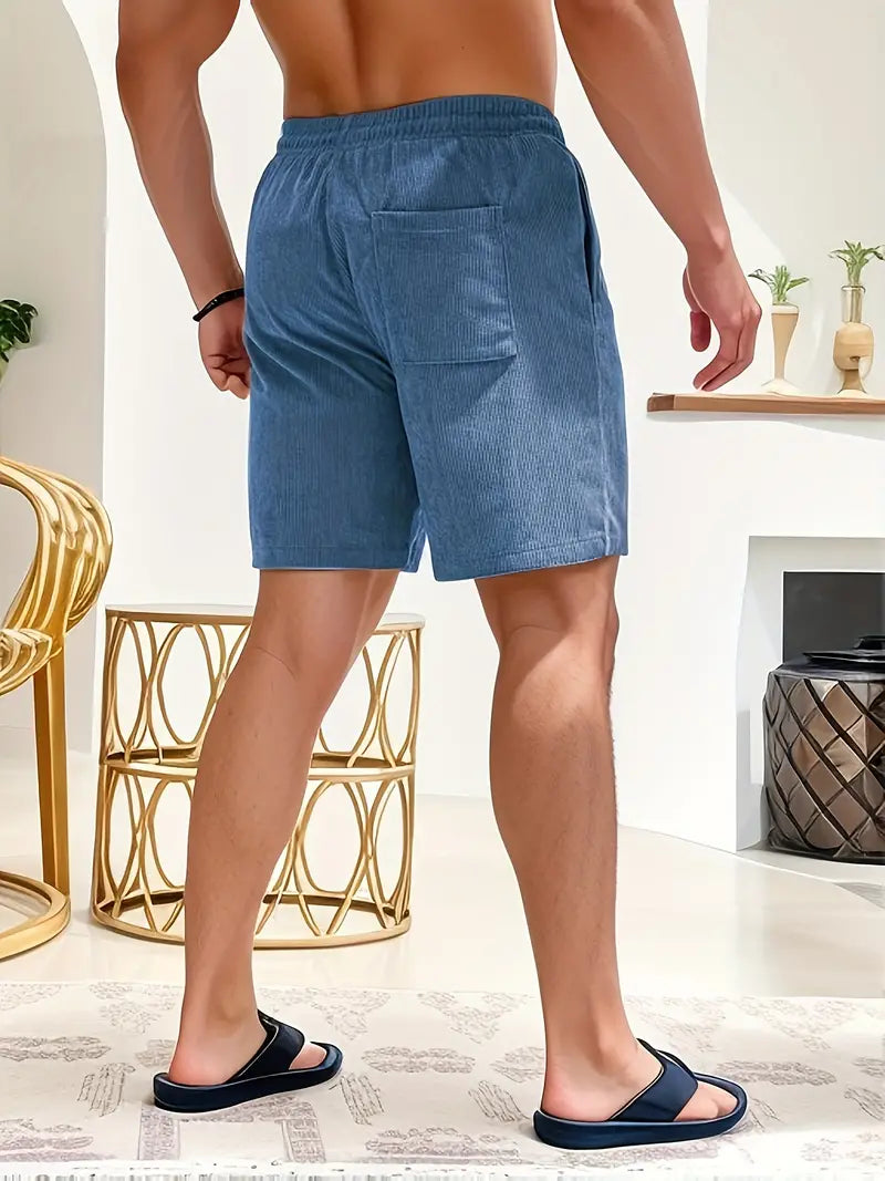 Cord Shorts - Men's Elastic Waist Corduroy Summer Shorts