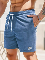 Cord Shorts - Men's Elastic Waist Corduroy Summer Shorts