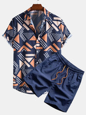 Shirt and Shorts Set - Two-Piece - Short Sleeve Shirt - Swim Shorts - Men's Summer Style