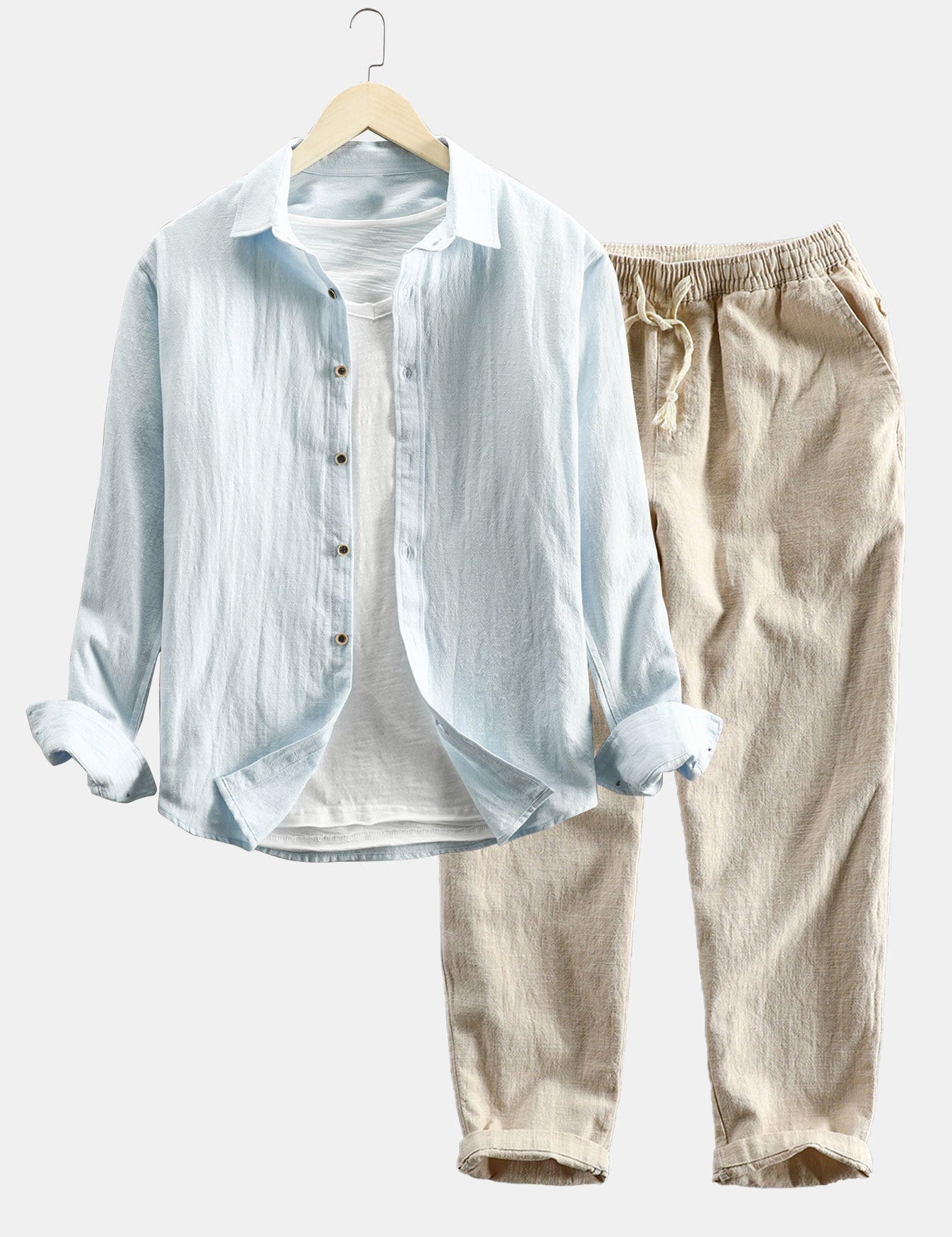 Shirt and Pants Set | Button-Up | Long Sleeve | Linen Two-Piece Set | Men's Co-Ord