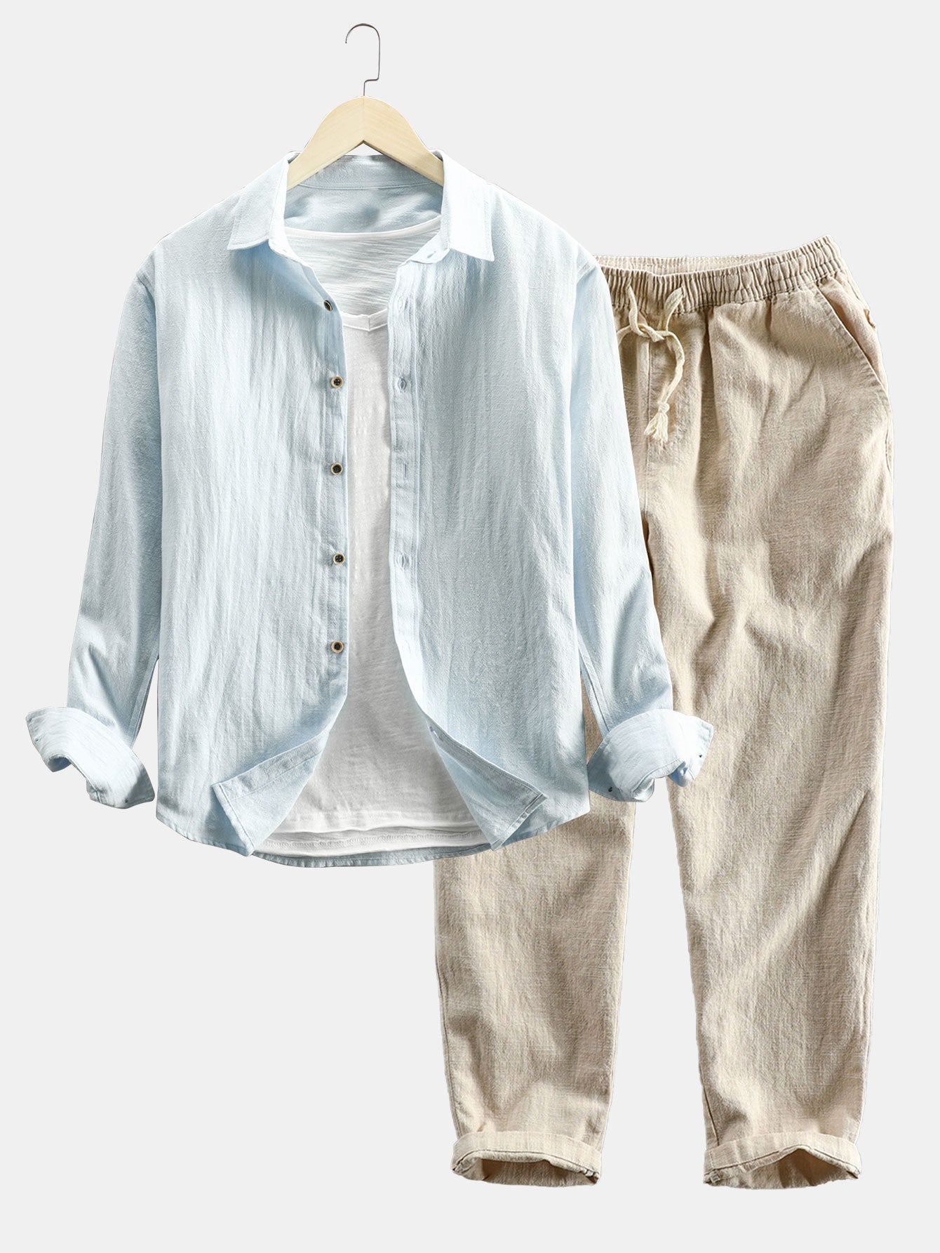 Shirt and Pants Set | Button-Up | Long Sleeve | Linen Two-Piece Set | Men's Co-Ord