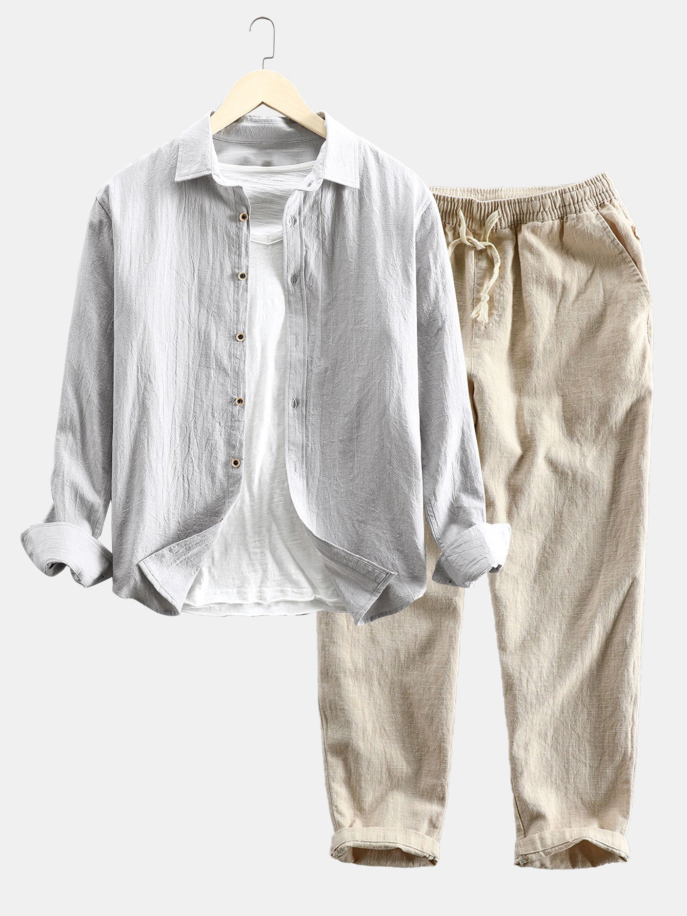 Shirt and Pants Set | Button-Up | Long Sleeve | Linen Two-Piece Set | Men's Co-Ord
