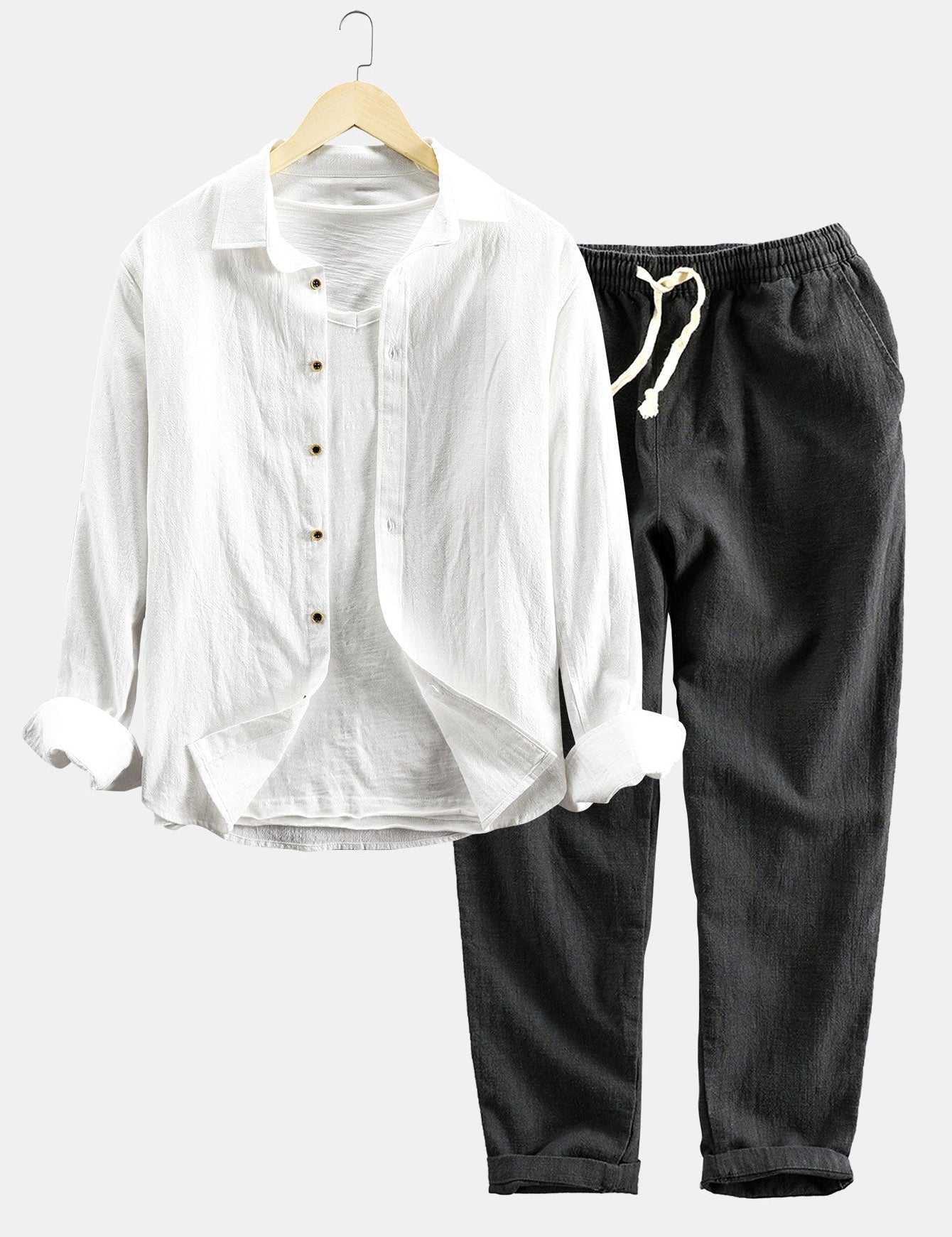 Shirt and Pants Set | Button-Up | Long Sleeve | Linen Two-Piece Set | Men's Co-Ord