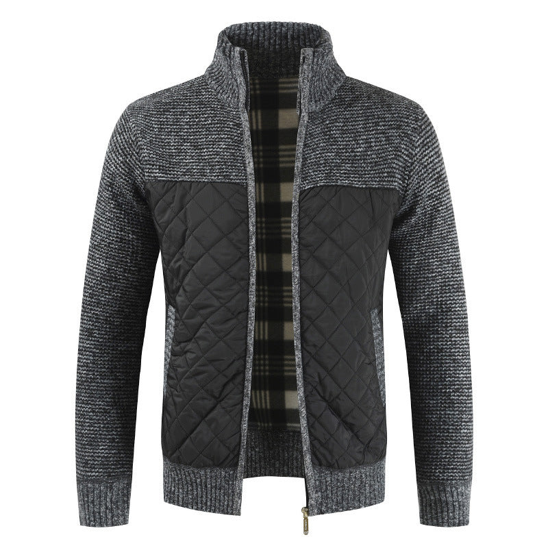 Quilted Jacket - Men's Zip-Up Knitted Quilted Cardigan
