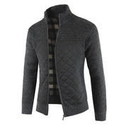 Quilted Jacket - Men's Zip-Up Knitted Quilted Cardigan