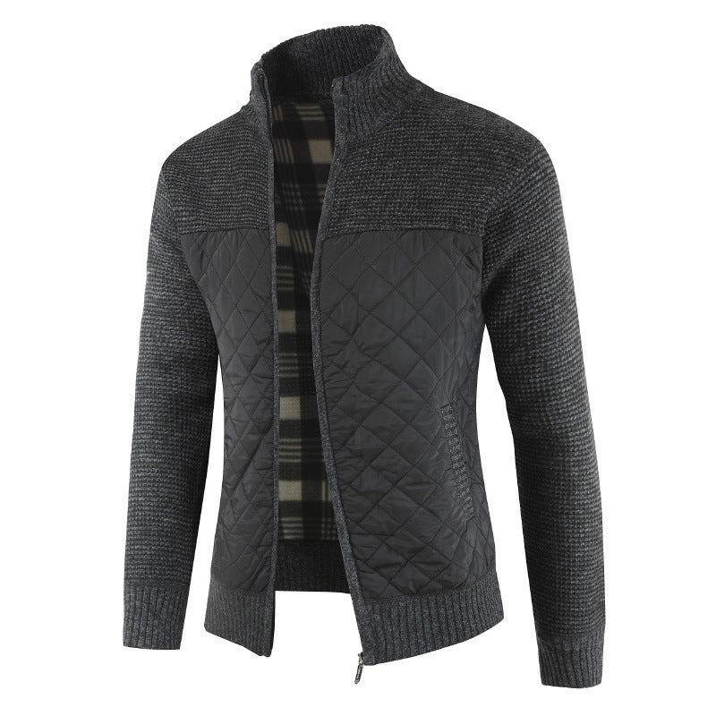 Quilted Jacket - Men's Zip-Up Knitted Quilted Cardigan