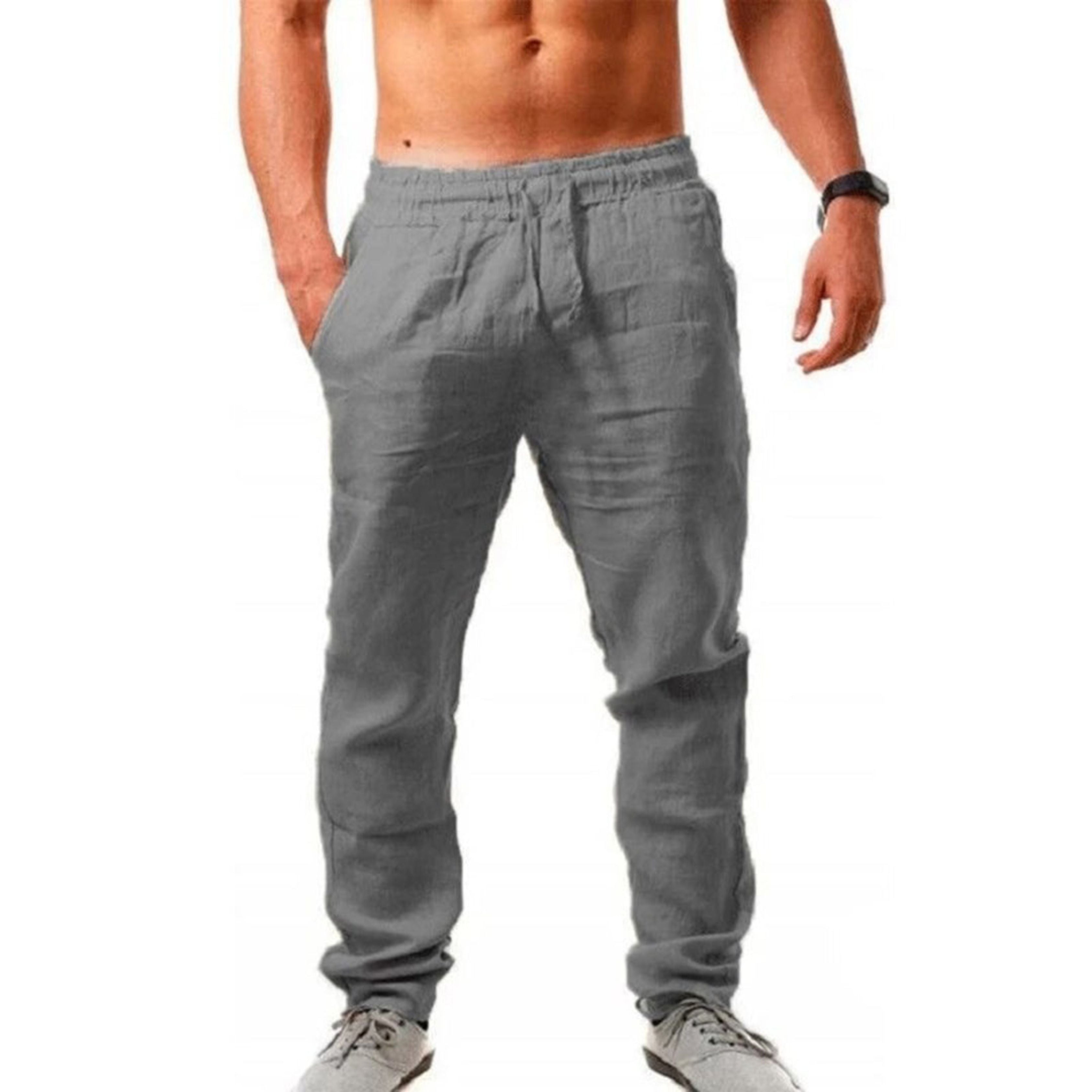 Linen Pants | Drawstring | Breathable | Elastic Waist Pants | Mens Summer Trousers