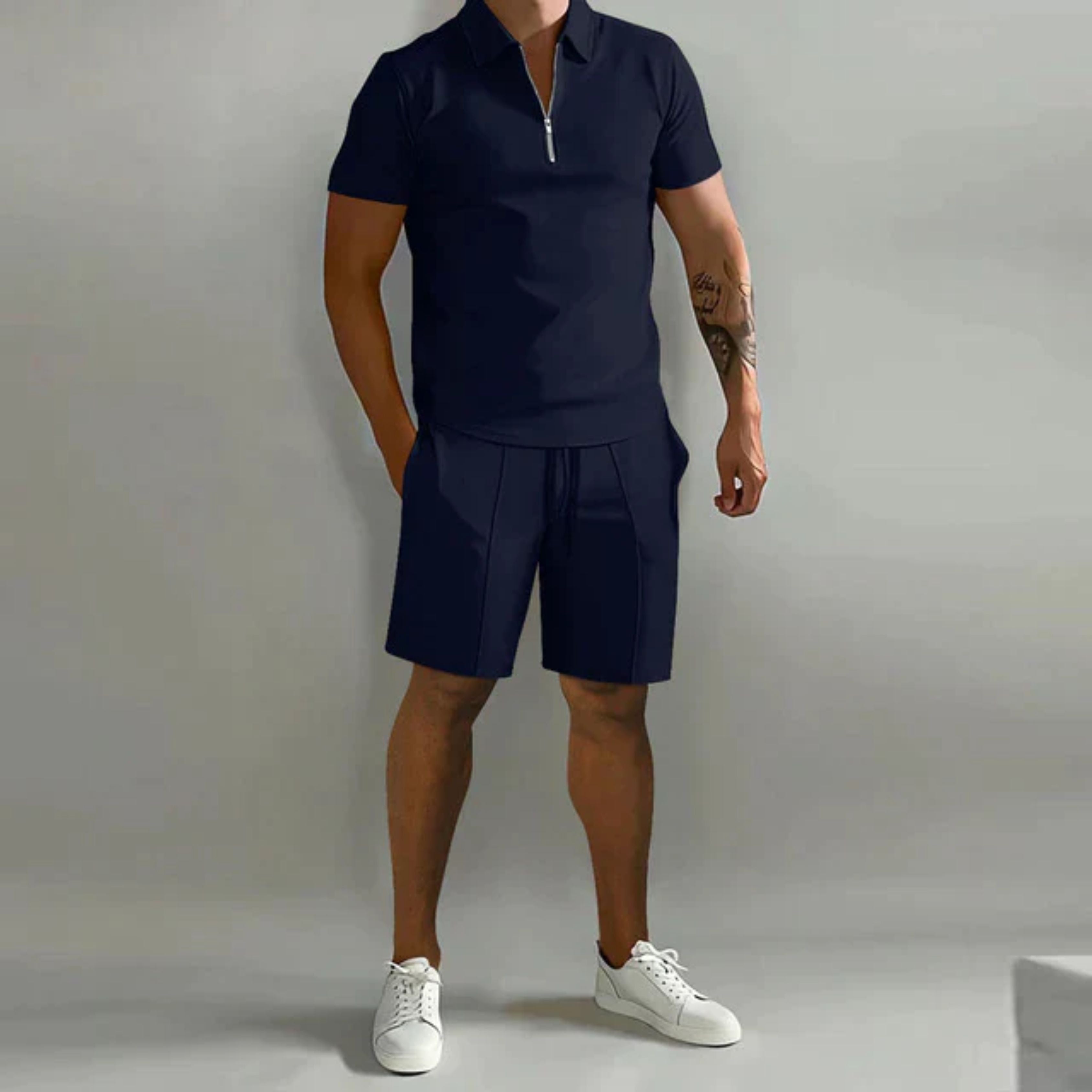 Shorts and Tshirt Set | Quarter Zip | Polo Shirt | Two-Piece Set | Men's Summer Clothes