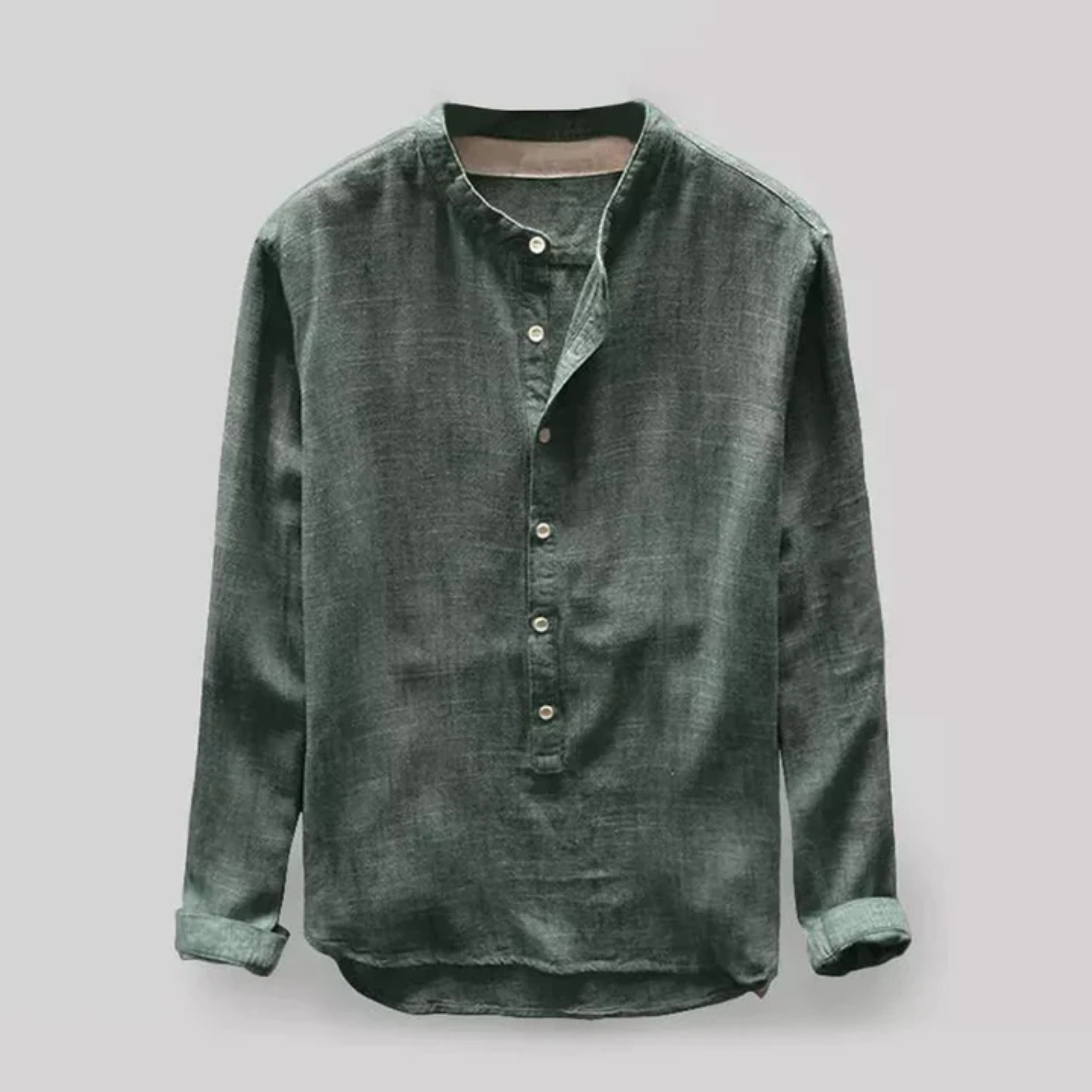 Button-Up Shirt - Long Sleeve - Loose Fit - Henley Shirt - Men's Shirt