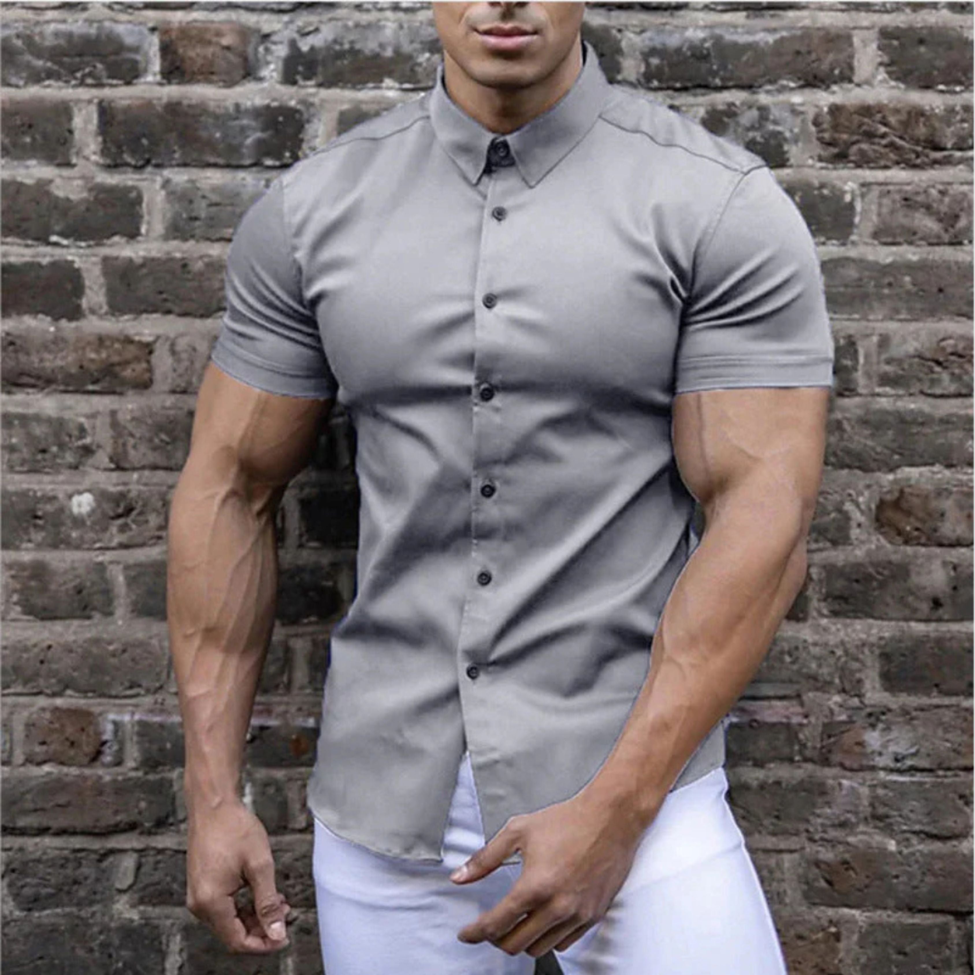 Short Sleeve Dress Shirt - Button-Up - Collared - Short Sleeve Shirt - Men's Shirts
