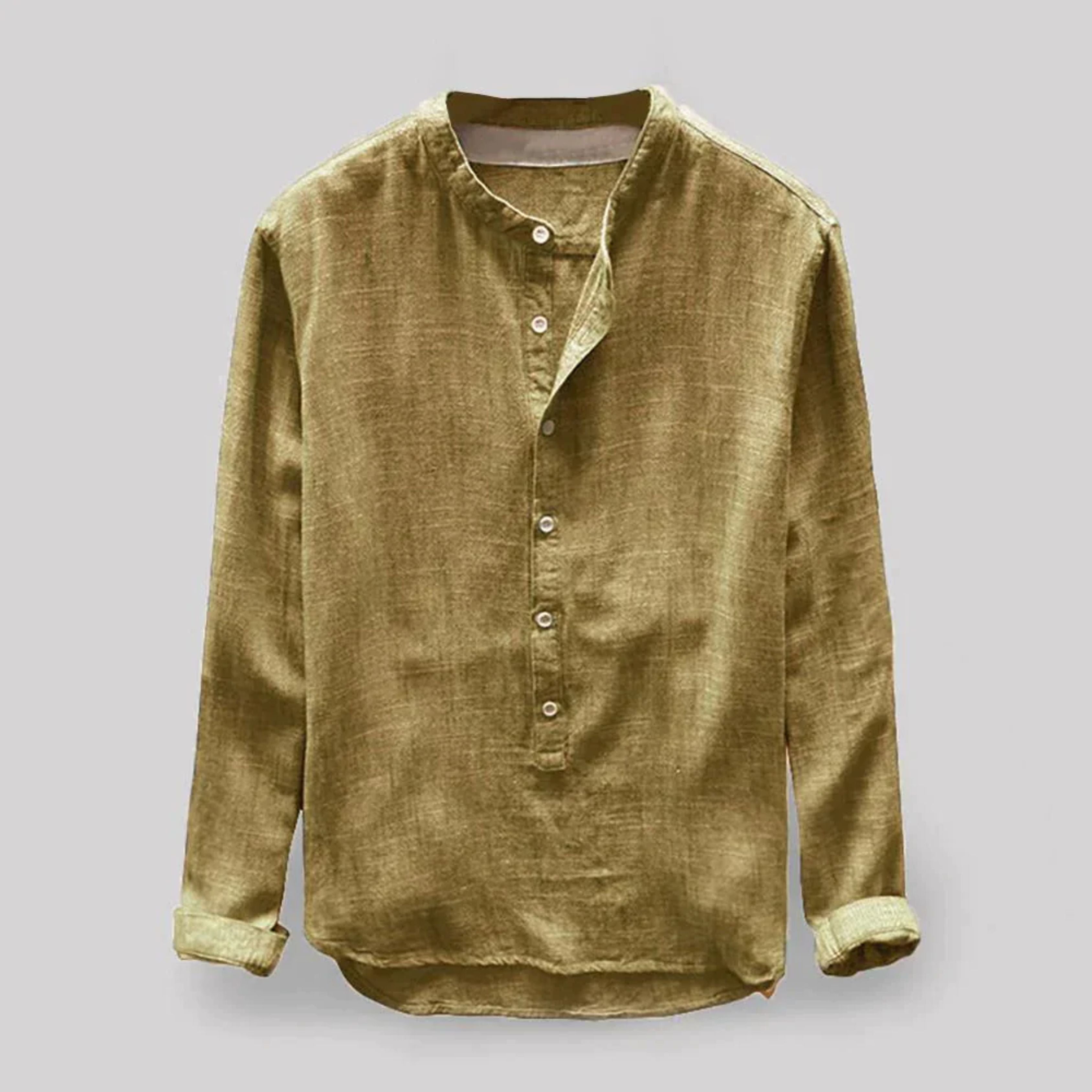 Button-Up Shirt - Long Sleeve - Loose Fit - Henley Shirt - Men's Shirt
