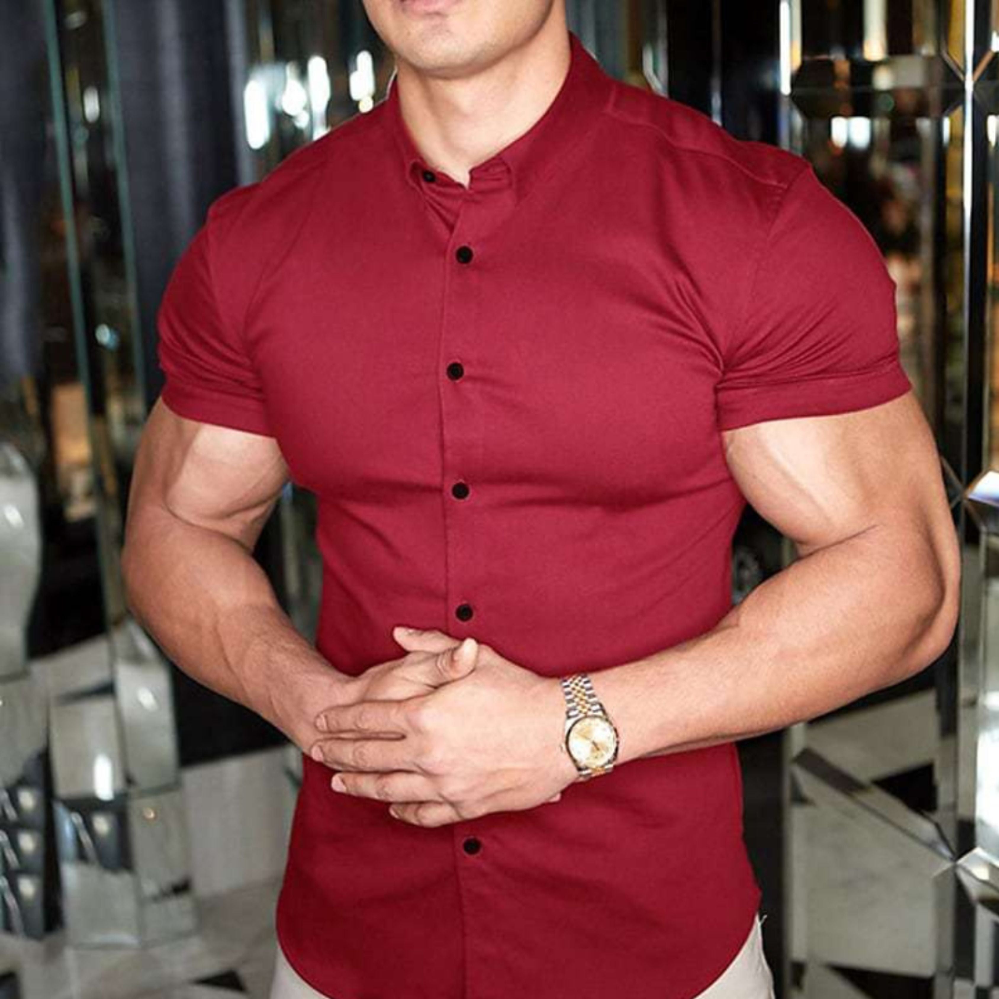 Short Sleeve Dress Shirt - Button-Up - Collared - Short Sleeve Shirt - Men's Shirts