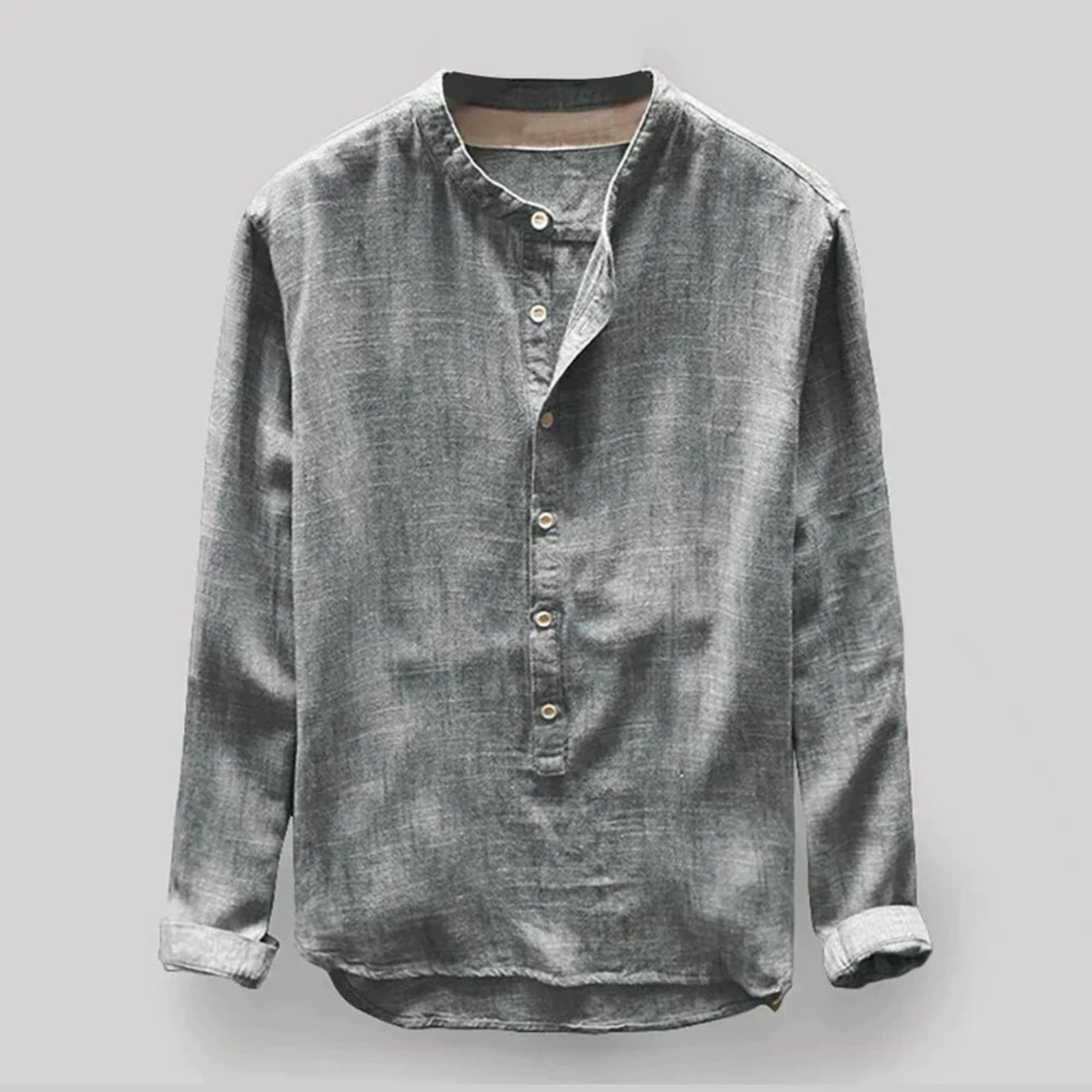 Button-Up Shirt - Long Sleeve - Loose Fit - Henley Shirt - Men's Shirt