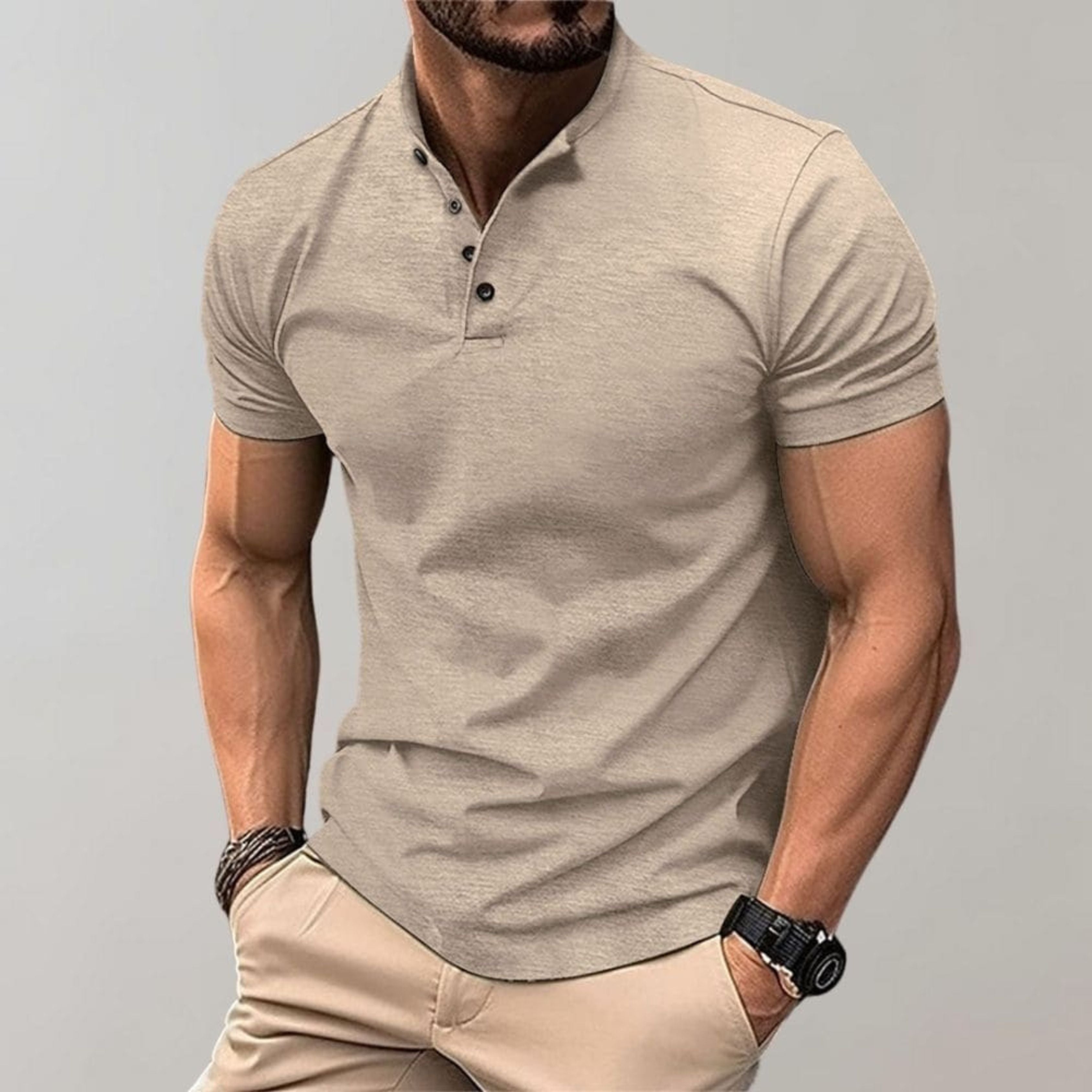 Henley Shirt - Men's Short Sleeve Plain Button Neck Polo T-Shirt
