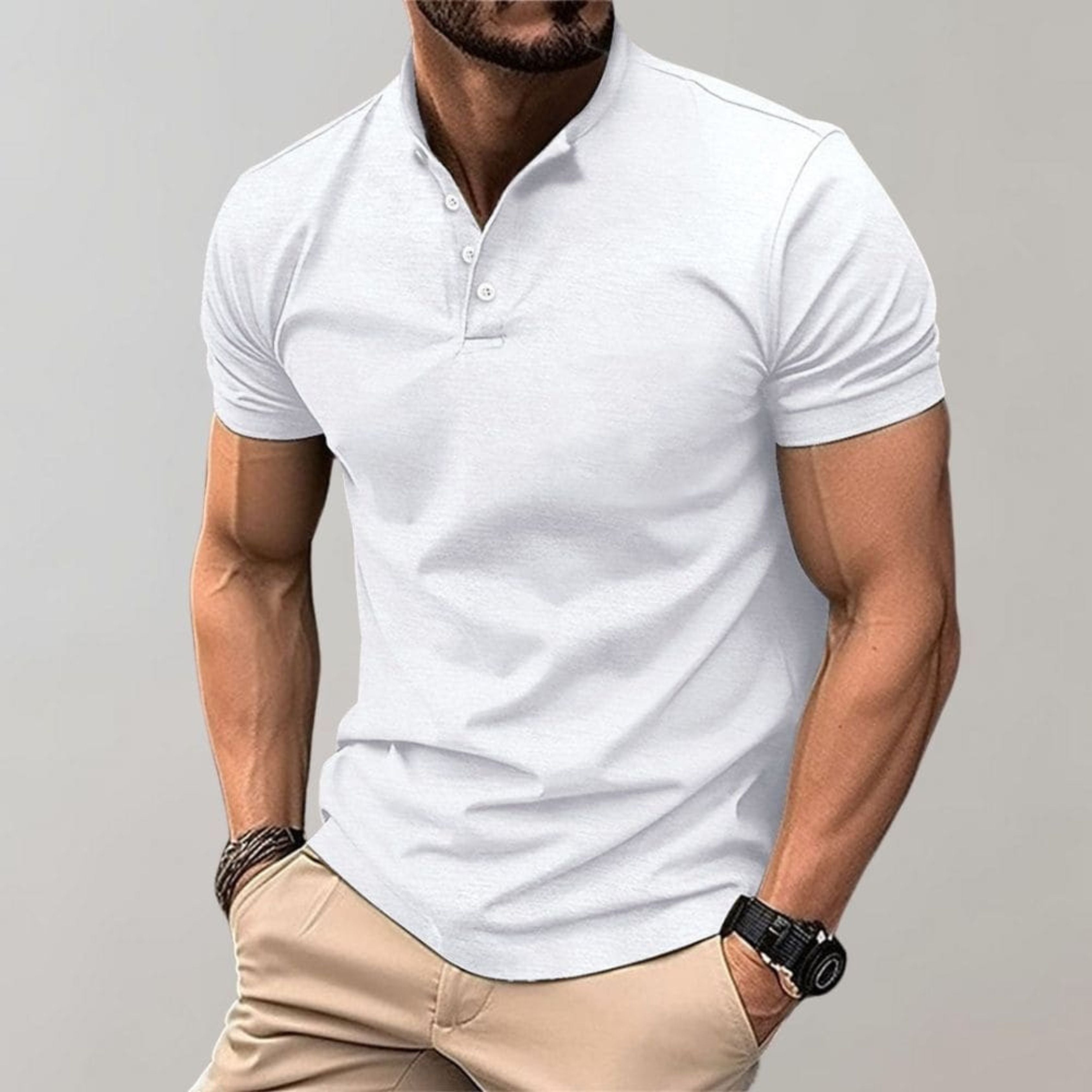 Henley Shirt - Men's Short Sleeve Plain Button Neck Polo T-Shirt