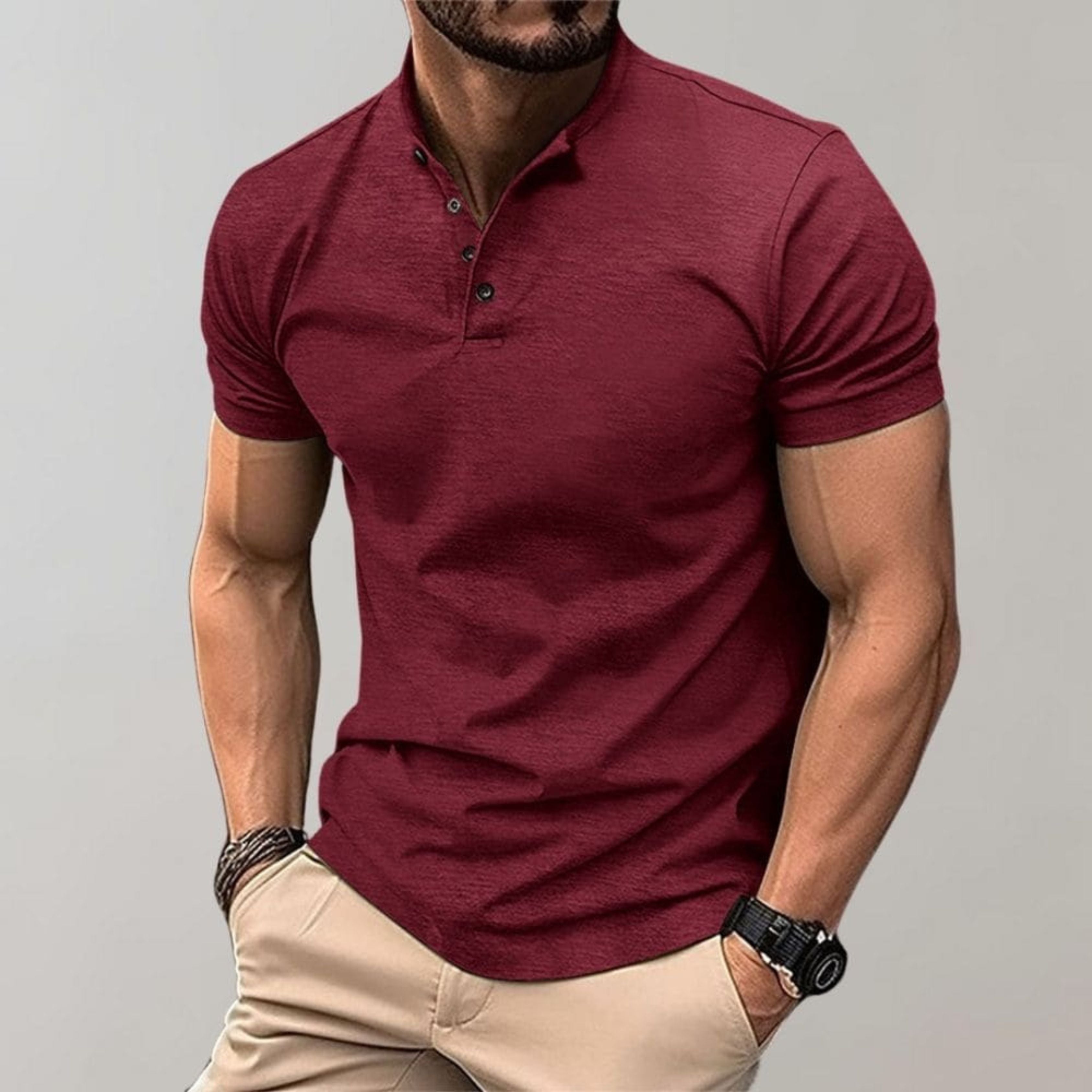 Henley Shirt - Men's Short Sleeve Plain Button Neck Polo T-Shirt