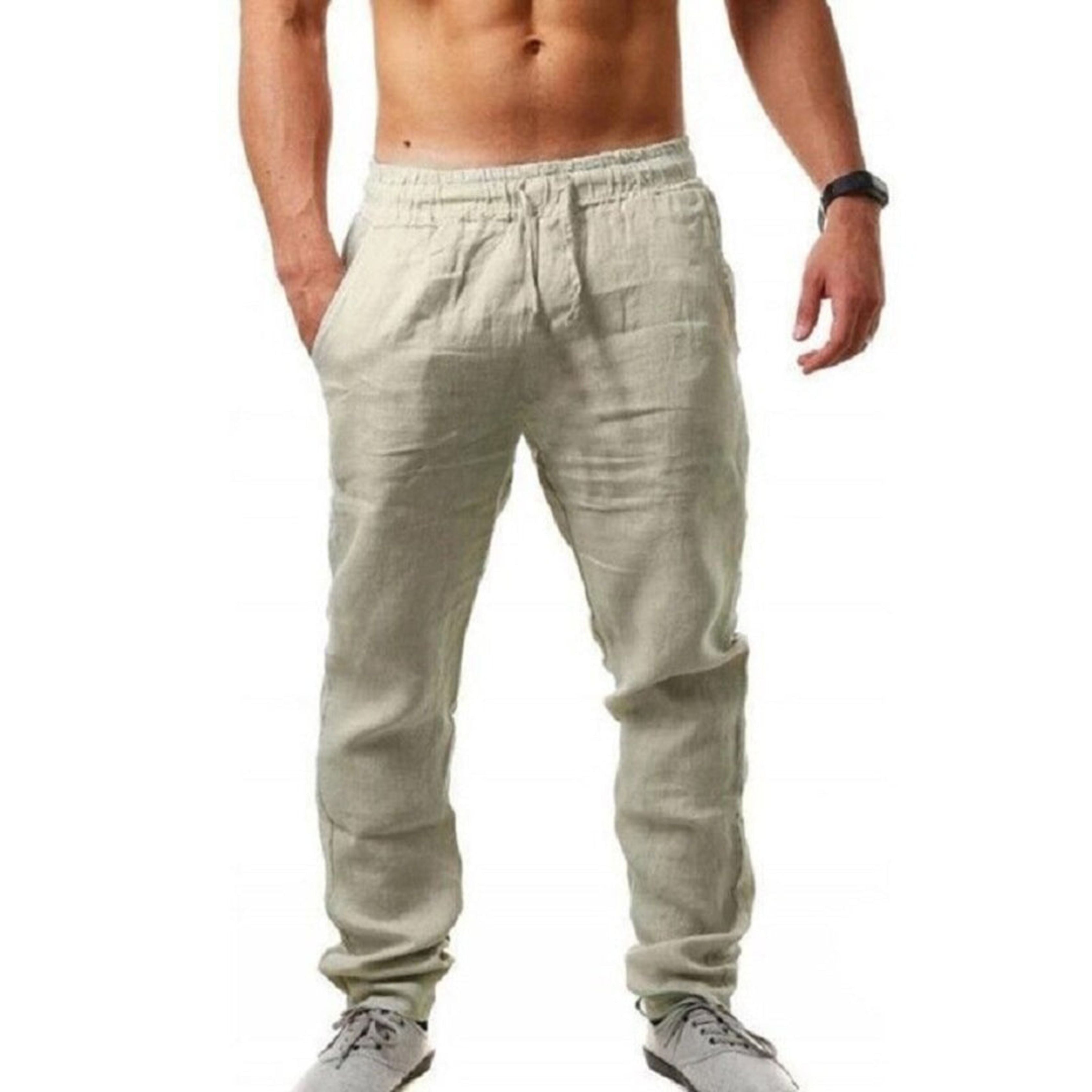 Linen Pants | Drawstring | Breathable | Elastic Waist Pants | Mens Summer Trousers