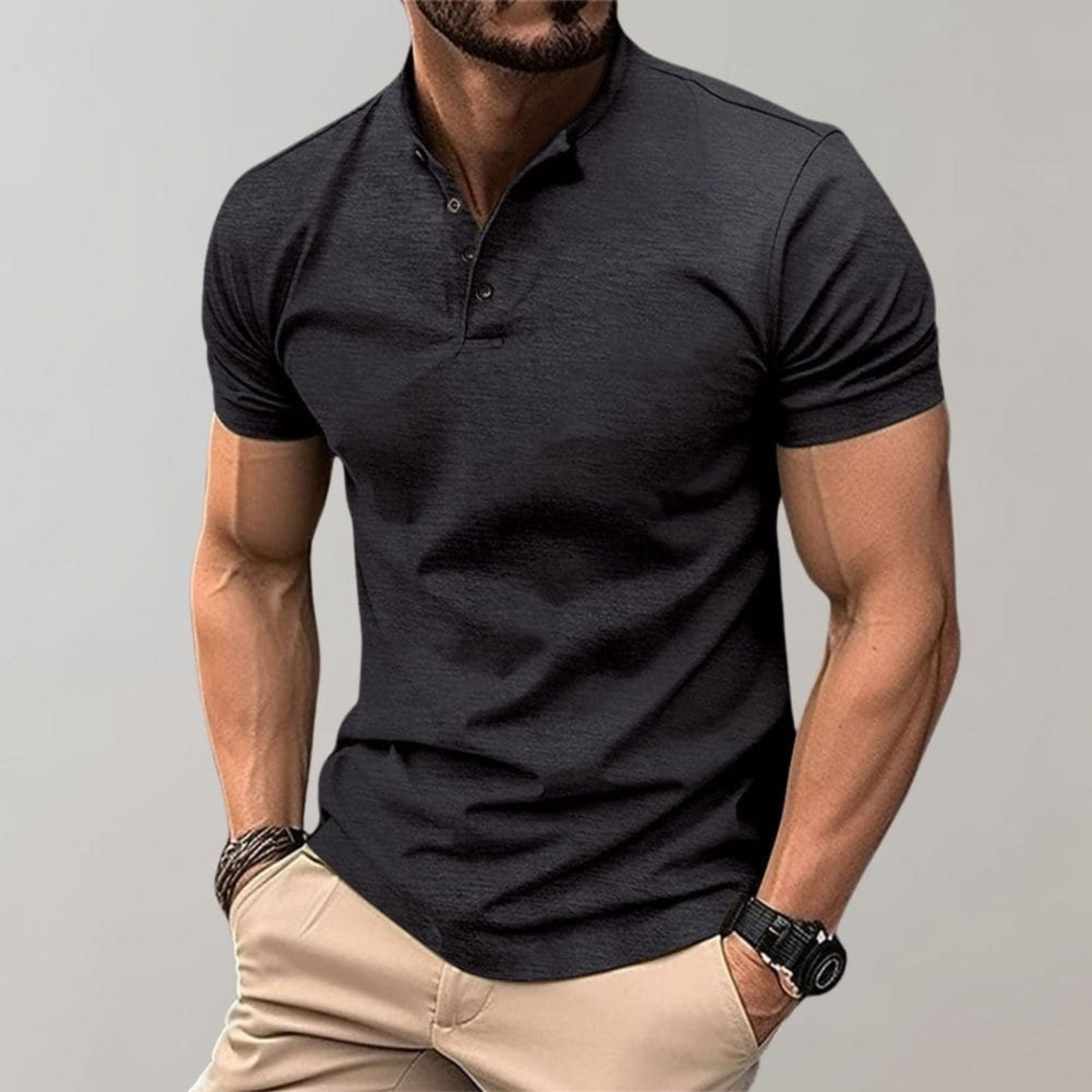 Henley Shirt - Men's Short Sleeve Plain Button Neck Polo T-Shirt
