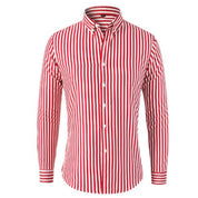 Button-Up Shirt - Men's Collared Striped Long Sleeve Dress Shirt